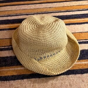 Woven Straw Crochet Hat Beige Ribbon Summer Sun 90s Vintage Coastal Cottage